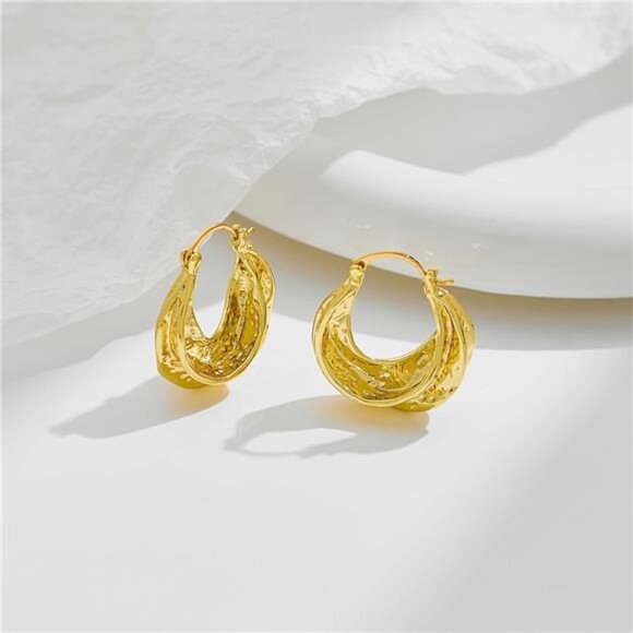Gold Hammered Hoop Earrings – Textured Twisted Design - Picture 4 of 7